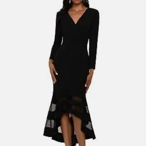 NEW XSCAPE Womens Black Illusion Hem Long Sleeve Evening Dress size 12